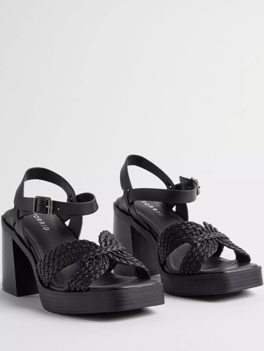 Torrid Crisscross Platform Heel Sandal Slingback Square Toe Black Shoe Size 9WW